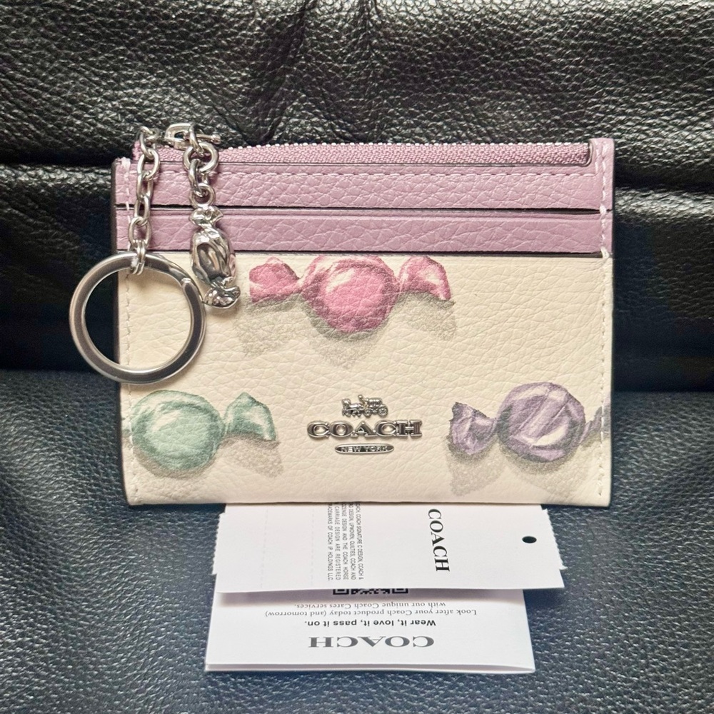 COACH Mini Skinny Id Case With Candy Print & Charm Refined Pebble Leather CDF93 - Picture 2 of 14